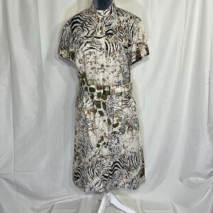 IVKO Women’s Printed Safar Dress Midi Multicolor Linen Artsy Boho Casual Sz M